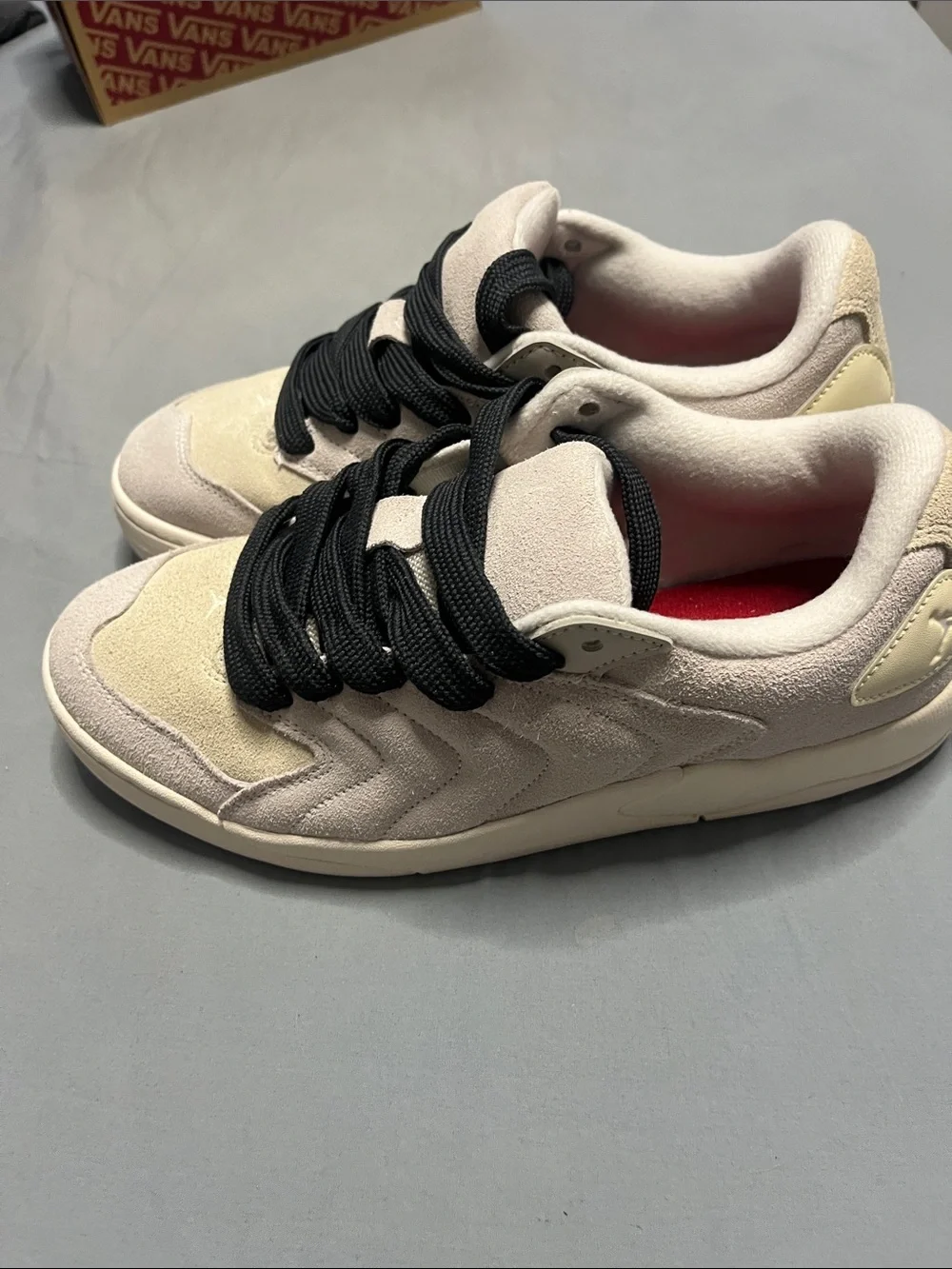 Jordan Low-Top Sneakers in Cream and Grey with Red soles